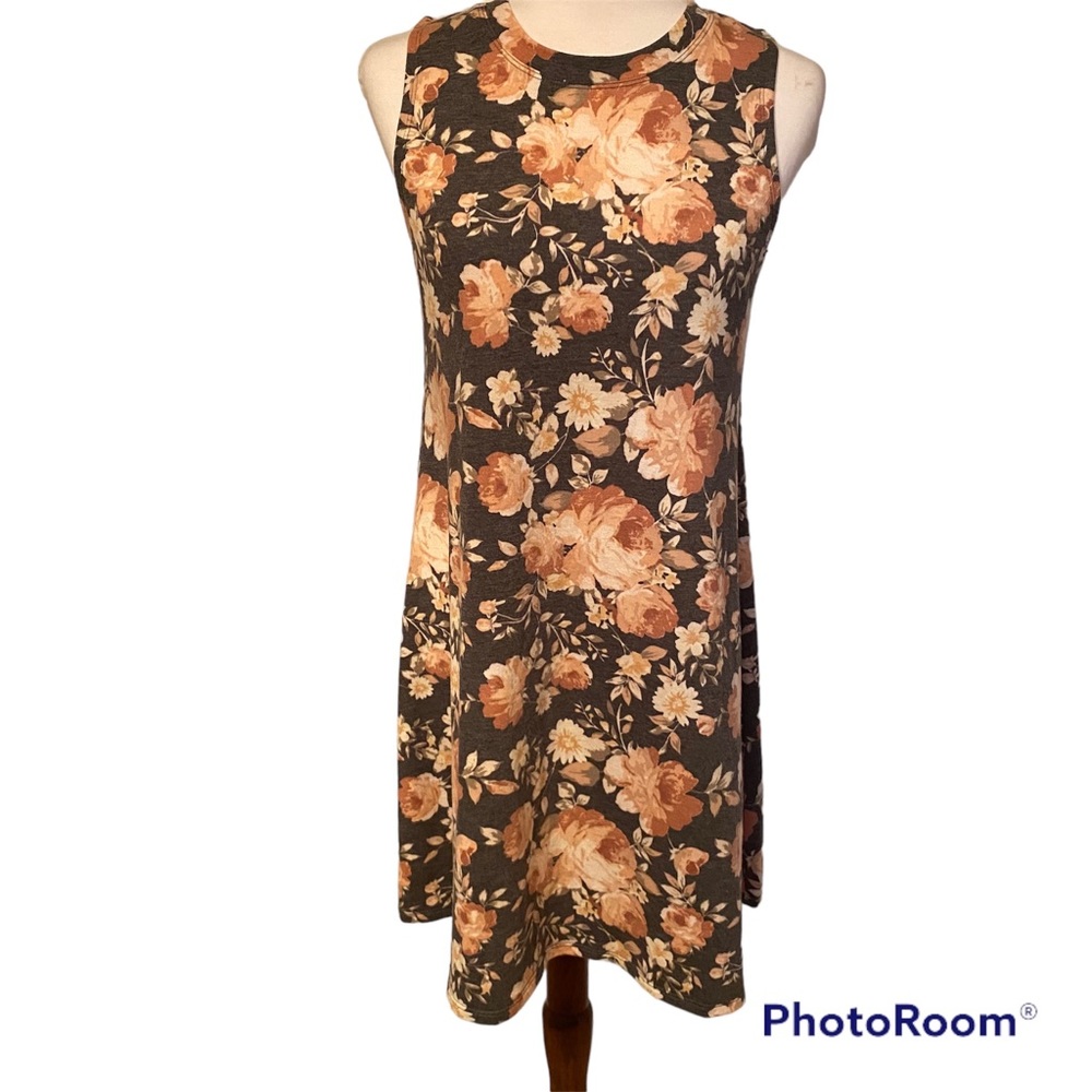 FORTUNE + IVY DRESS MINI A-LINE GRAY WHITE PINK FLORAL SLEEVELESS SIZE S